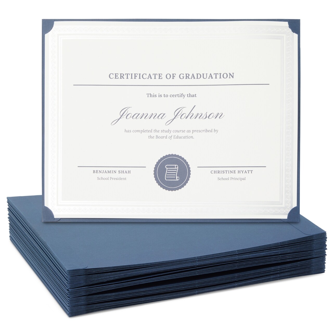 48 Pack Single Sided Award Certificate Holders - Bulk Certificate Holders for Graduation, Diploma, Employee Appreciation, Certification (fits 8.5x11, Navy Blue)